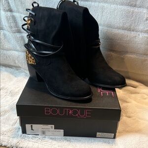 Black and Leopard Ankle Boots